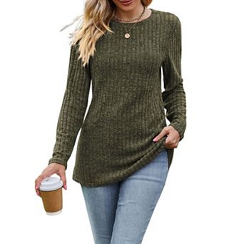 Women Crew Neck Long Sleeve Loose Fit CasualT Shirt Top