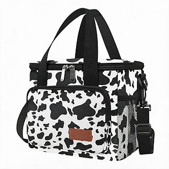 Cow Print Leakproof Insulated Lunch Bag with Shoulder Strap for Women Men