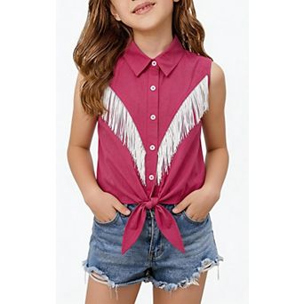 Girls' Sleeveless Tassel T-Shirt Top