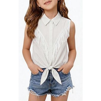 Girls' Sleeveless Tassel T-Shirt Top