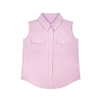 FUNJULY Girls' Sleeveless Button-Down Shirt Cotton Collar Blouse