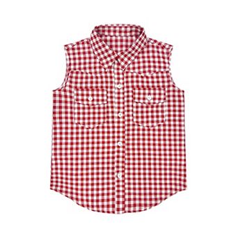 FUNJULY Girls' Sleeveless Button-Down Shirt Cotton Collar Blouse