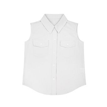 FUNJULY Girls' Sleeveless Button-Down Shirt Cotton Collar Blouse
