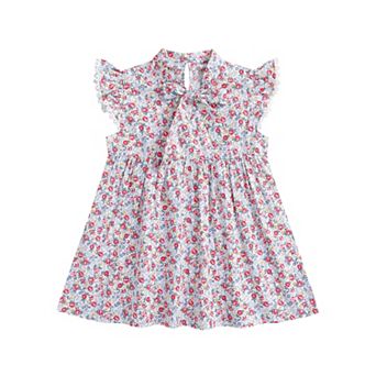 FUNJULY Girls' Ruffled Sleeveless Tee Vintage Floral Tie Neck Cute Summer Top