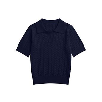 FUNJULY Girls' Short Sleeve Knit Polo Sweater V-Neck School Uniform Pullover Top
