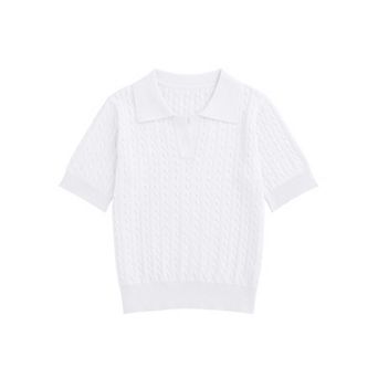 FUNJULY Girls' Short Sleeve Knit Polo Sweater V-Neck School Uniform Pullover Top
