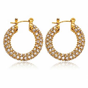 Jewels by Sunaina ELSA Hoop Earrings 18K Gold Plated Stainless Steel with Cubic Zirconia 1"