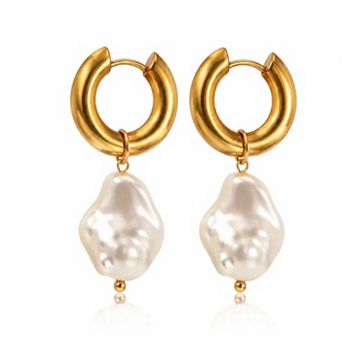 Jewels by Sunaina Elizey Pearl Inspired Drop Earrings 18K Gold Plated Stainless Steel