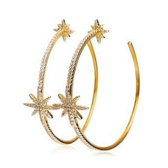Jewels by Sunaina Leila Star Hoop Earrings for Women, Silver Stainless Steel with Cubic Zirconia