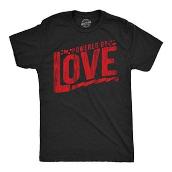 Mens Powered By Love Funny T Shirts Cute Valentines Day Graphic Tee for Men