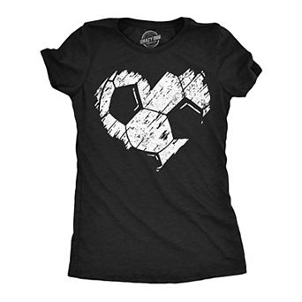 Womens Funny T Shirts Soccer Ball Scribble Heart Cute Sport Tee For Ladies