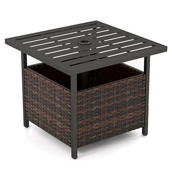 Costway Rattan Wicker Steel Side Table Outdoor Furniture Deck Garden Patio Pool