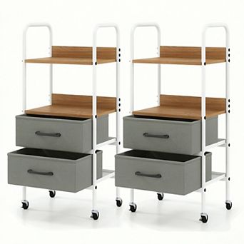Costway Rolling Utility Storage Cart with 2 Open Shelves and 2 Fabric Drawers for Bedroom