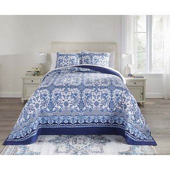 BrylaneHome Blue Porcelain 3 pc Bedspread Set