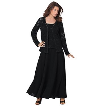 Roaman's Women's Plus Size Petite Plus-Size 2 pc Long Sleeve Embellished Lace Jacket And Full