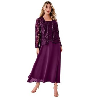 Roaman's Women's Plus Size Petite Plus-Size 2 pc Long Sleeve Embellished Lace Jacket And Full