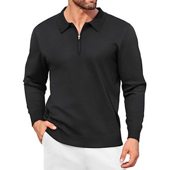 COOFANDY Mens Polo Shirts 1/4 Zip Pullover Classic Sweater Long Sleeve Slim Fit T Shirts Fall Winter