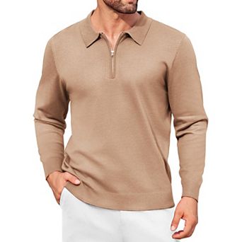 COOFANDY Mens Polo Shirts 1/4 Zip Pullover Classic Sweater Long Sleeve Slim Fit T Shirts Fall Winter
