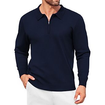 COOFANDY Mens Polo Shirts 1/4 Zip Pullover Classic Sweater Long Sleeve Slim Fit T Shirts Fall Winter
