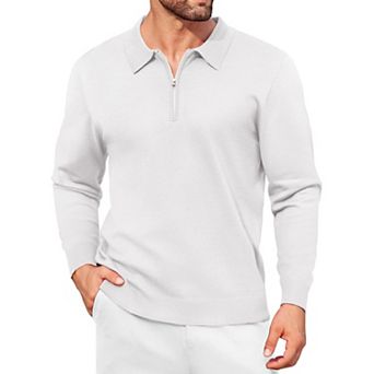 COOFANDY Mens Polo Shirts 1/4 Zip Pullover Classic Sweater Long Sleeve Slim Fit T Shirts Fall Winter
