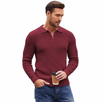 COOFANDY Mens Polo Shirts 1/4 Zip Pullover Classic Sweater Long Sleeve Slim Fit T Shirts Fall Winter