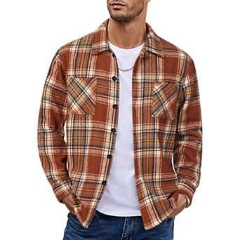 COOFANDY Men's Plaid Shirt Jacket for Men's Long Sleeve Flannel Shirts Casual Trucker Jacket