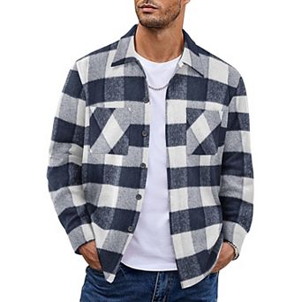 COOFANDY Men's Plaid Shirt Jacket for Men's Long Sleeve Flannel Shirts Casual Trucker Jacket