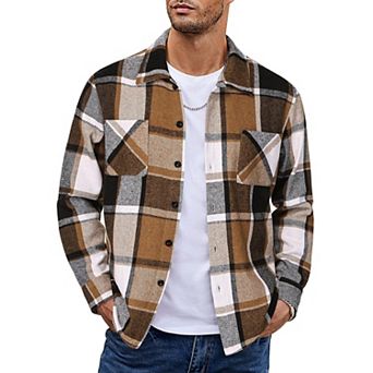 COOFANDY Men's Plaid Shirt Jacket for Men's Long Sleeve Flannel Shirts Casual Trucker Jacket