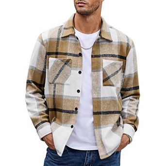 COOFANDY Men's Plaid Shirt Jacket for Men's Long Sleeve Flannel Shirts Casual Trucker Jacket
