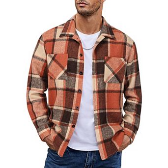 COOFANDY Men's Plaid Shirt Jacket for Men's Long Sleeve Flannel Shirts Casual Trucker Jacket