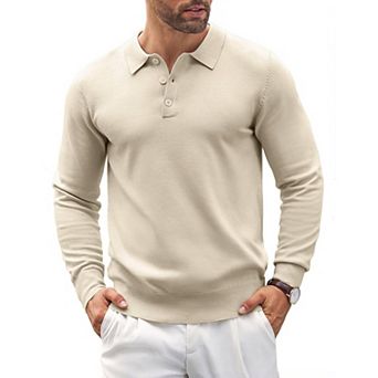 COOFANDY Mens Knit Polo Shirts Casual Long Sleeve Classic Polo Shirts Button Down Golf Shirts