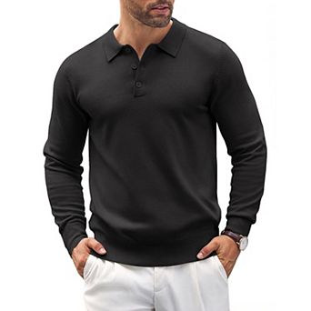 COOFANDY Mens Knit Polo Shirts Casual Long Sleeve Classic Polo Shirts Button Down Golf Shirts