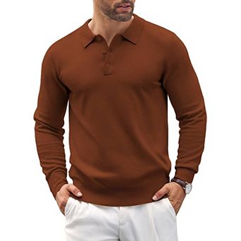COOFANDY Mens Knit Polo Shirts Casual Long Sleeve Classic Polo Shirts Button Down Golf Shirts