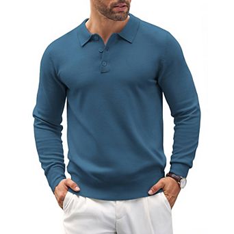COOFANDY Mens Knit Polo Shirts Casual Long Sleeve Classic Polo Shirts Button Down Golf Shirts