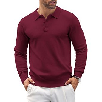 COOFANDY Mens Knit Polo Shirts Casual Long Sleeve Classic Polo Shirts Button Down Golf Shirts