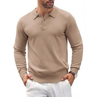 COOFANDY Mens Knit Polo Shirts Casual Long Sleeve Classic Polo Shirts Button Down Golf Shirts