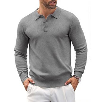 COOFANDY Mens Knit Polo Shirts Casual Long Sleeve Classic Polo Shirts Button Down Golf Shirts