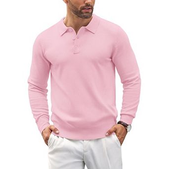 COOFANDY Mens Knit Polo Shirts Casual Long Sleeve Classic Polo Shirts Button Down Golf Shirts