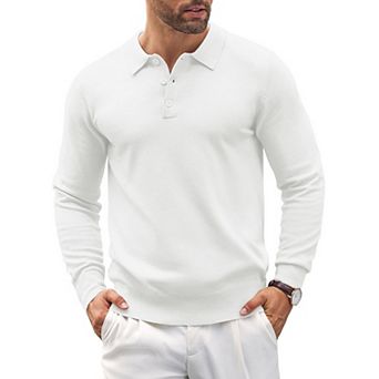 COOFANDY Mens Knit Polo Shirts Casual Long Sleeve Classic Polo Shirts Button Down Golf Shirts