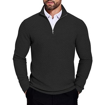 COOFANDY Mens Casual Slim Fit Pullover Sweaters Long Sleeve Knitted Zip Up Mock Neck Polo Sweater