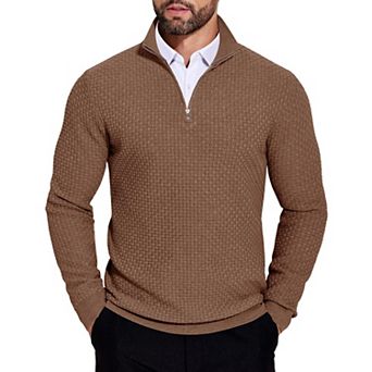 COOFANDY Mens Casual Slim Fit Pullover Sweaters Long Sleeve Knitted Zip Up Mock Neck Polo Sweater