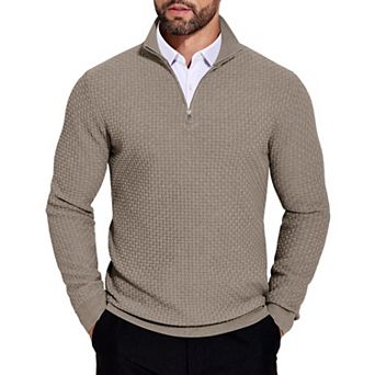 COOFANDY Mens Casual Slim Fit Pullover Sweaters Long Sleeve Knitted Zip Up Mock Neck Polo Sweater