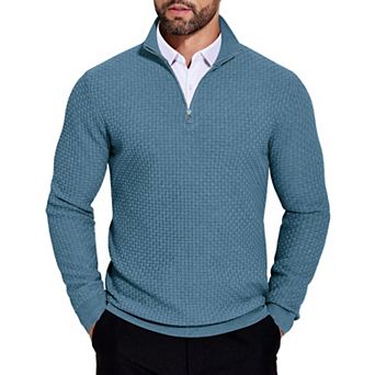 COOFANDY Mens Casual Slim Fit Pullover Sweaters Long Sleeve Knitted Zip Up Mock Neck Polo Sweater