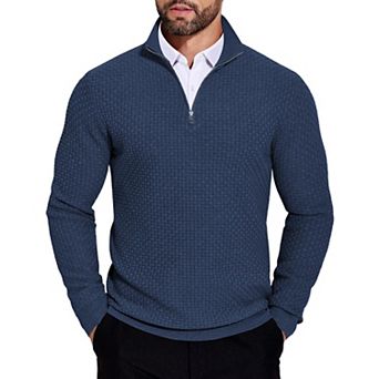 COOFANDY Mens Casual Slim Fit Pullover Sweaters Long Sleeve Knitted Zip Up Mock Neck Polo Sweater