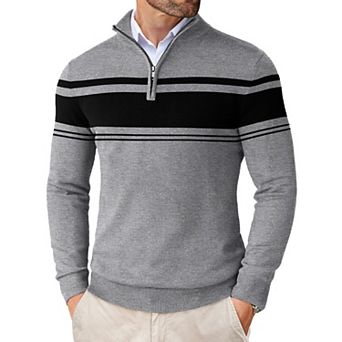 COOFANDY Men' Quarter Zip Up Sweaters Slim Fit Lightweight Mock Neck Pullover Casual Polo Sweater