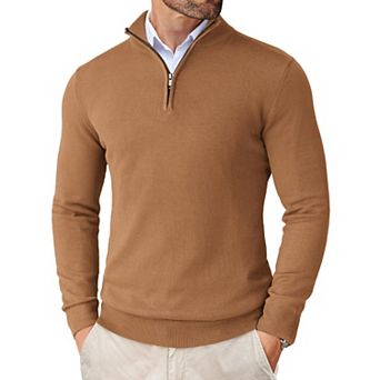 COOFANDY Men' Quarter Zip Up Sweaters Slim Fit Lightweight Mock Neck Pullover Casual Polo Sweater