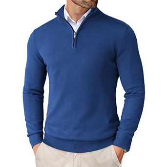 COOFANDY Men' Quarter Zip Up Sweaters Slim Fit Lightweight Mock Neck Pullover Casual Polo Sweater