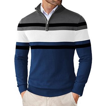 COOFANDY Men' Quarter Zip Up Sweaters Slim Fit Lightweight Mock Neck Pullover Casual Polo Sweater