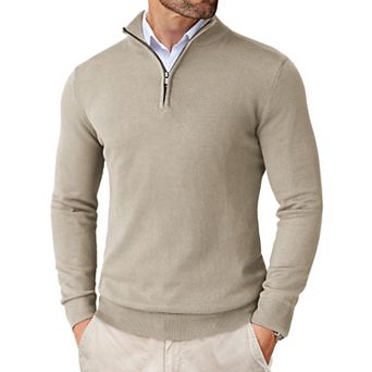 COOFANDY Men' Quarter Zip Up Sweaters Slim Fit Lightweight Mock Neck Pullover Casual Polo Sweater