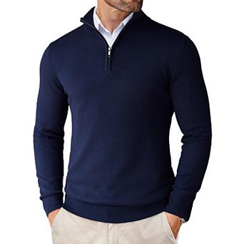 COOFANDY Men' Quarter Zip Up Sweaters Slim Fit Lightweight Mock Neck Pullover Casual Polo Sweater
